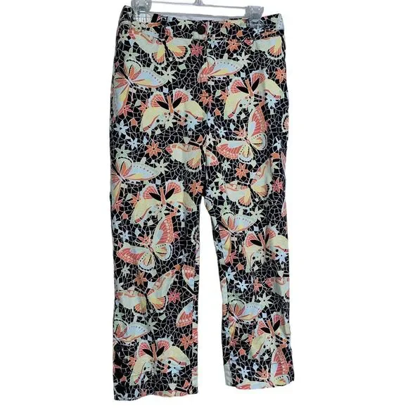 Harold's Jeans Womens 8 Butterfly Floral Print Slacks Stretch Cropped Button Leg - Picture 4 of 12